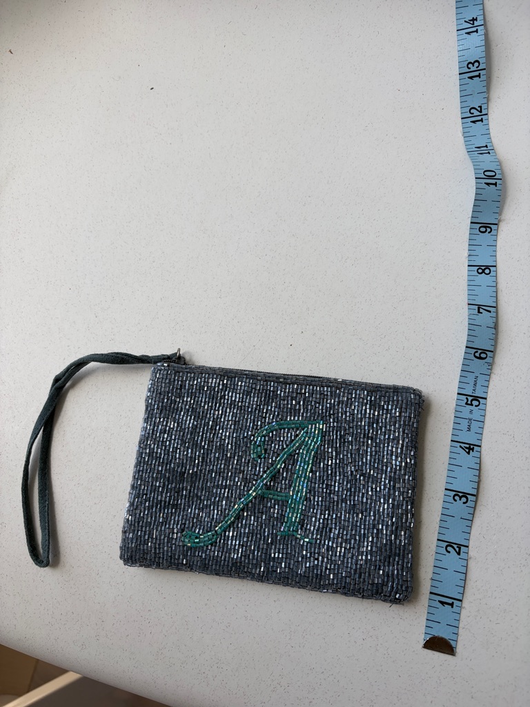 Hand Crafted Gray Beaded Wristlet With Green 'A'